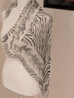 Vintage Burmel 1960's Scarf  ,Sheer Zebra Print Scarf - Black on White